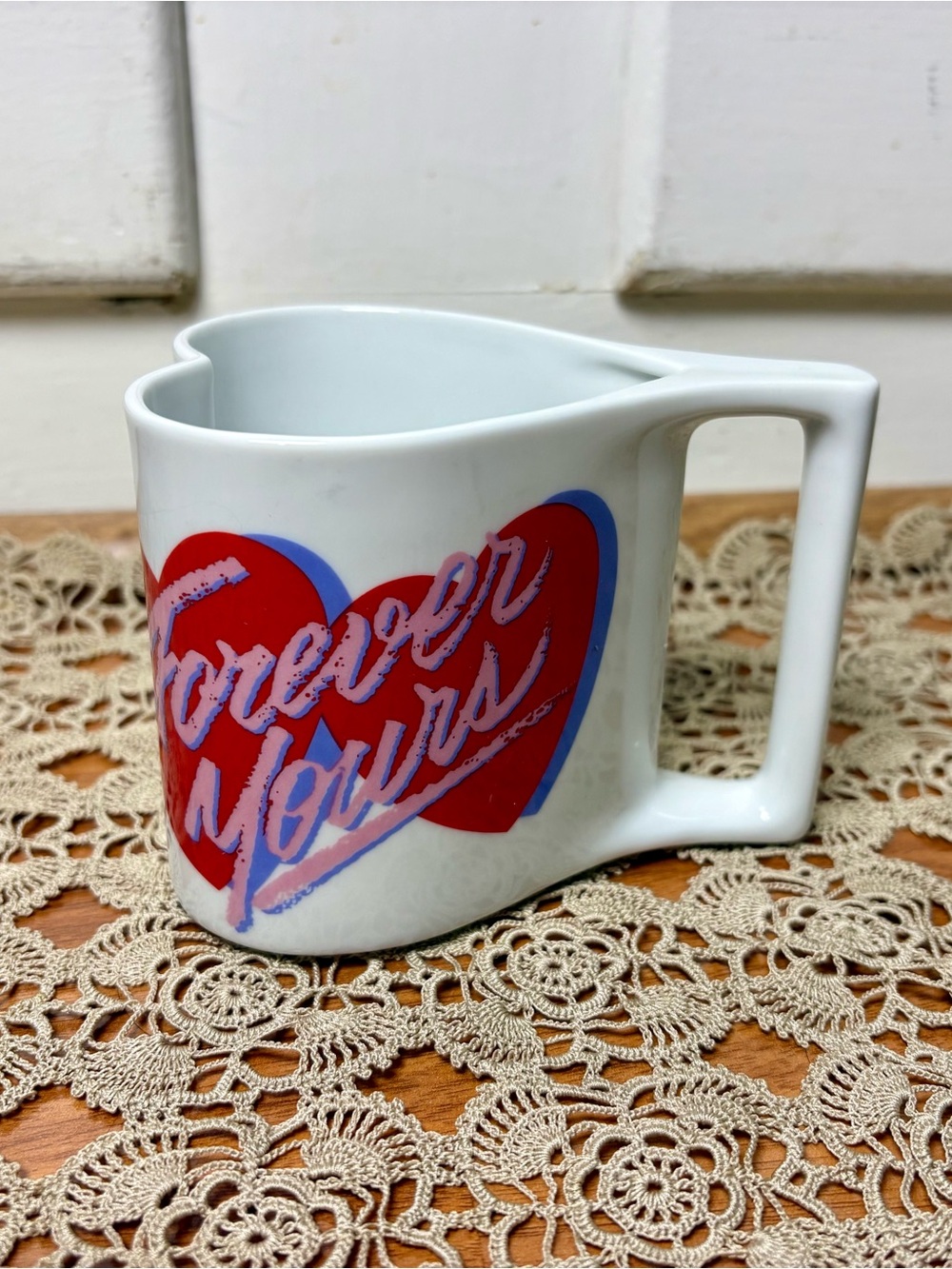 Vintage 80s Avon Forever Yours Retro Heart Shaped Coffee Cup Mug